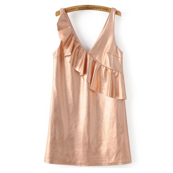 MBM Unlimited Dresses & Skirts - Rose Gold Metallic Ruffle Faux Suede Party Dress